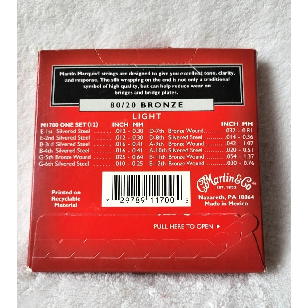 Martin M1700‎ Acoustic Guitar Strings 80/20 Bronze Light 12 Count Sealed Box